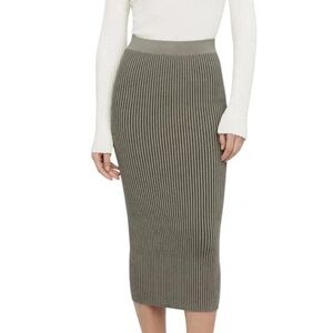 ANINE BING SET Josie Tank Julian Skirt Green Khaki Olive Striped Midi Skirt Med